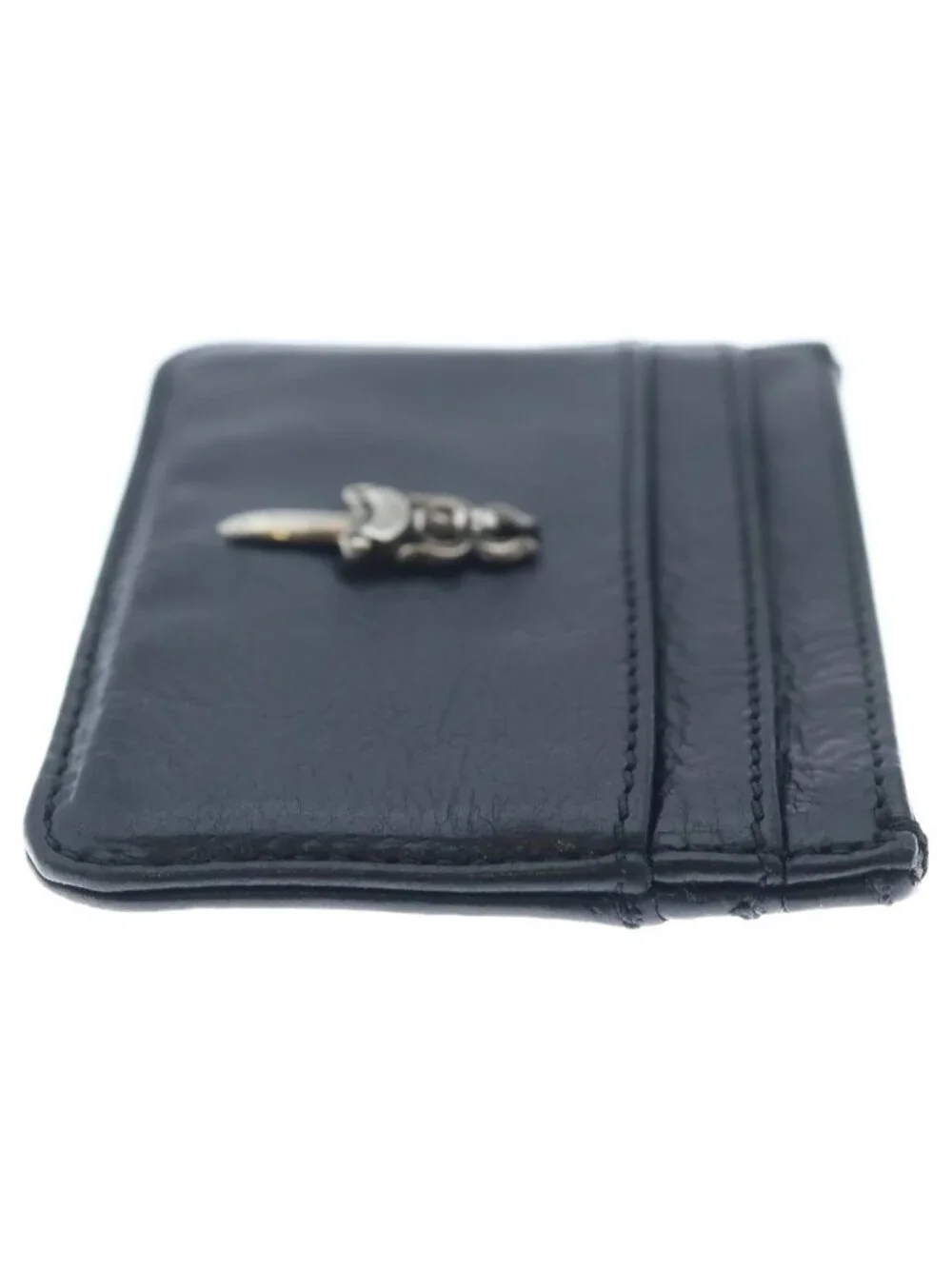 Chrome Hearts Double Side Leather Card Case Black with Dagga